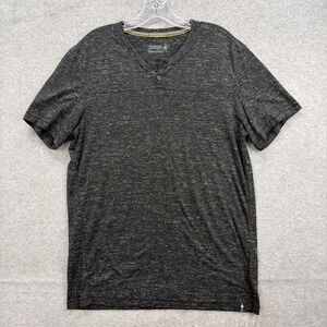 Smartwool T Shirt Mens Large Grey Henley Short Sleeve Merino Sport 150 Hemp